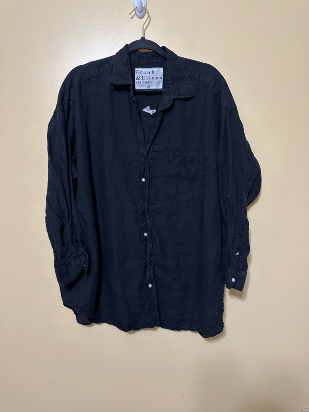 Frank & Eileen Linen Mackenzie Button Up Shirt OS Oversized Women Black - Picture 5 of 11
